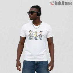 Blink 182 Small Things Cartoon Band Minimal Shirt on white v-neck shirt for men graphic tee