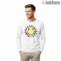 Blink 182 Spiked Smile Sun Punk Icon Graphic Shirt on white long sleeve shirt for men graphic tee