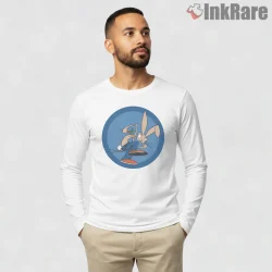 Blink 182 Vintage Cartoon Bunny Blue Circle Shirt on white long sleeve shirt for men graphic tee