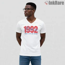 Blink 182 Whats My Age Again Retro Logo Shirt on white v-neck shirt for men graphic tee