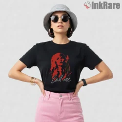 Blondie Call Me 80s Retro Red Pop Art Shirt on black short sleeve shirt for women graphic tee