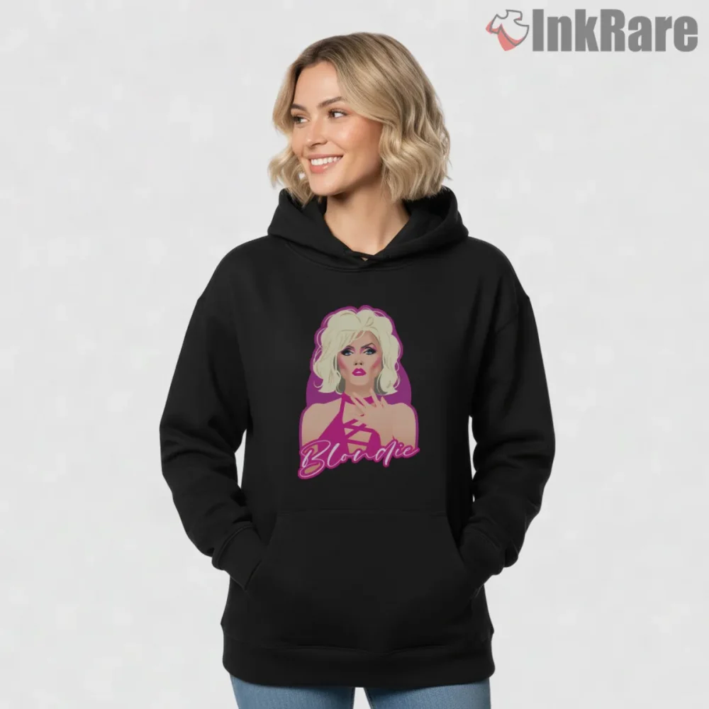 Blondie Call Me Punk Pop Art Portrait Shirt on black hoodie for women graphic tee