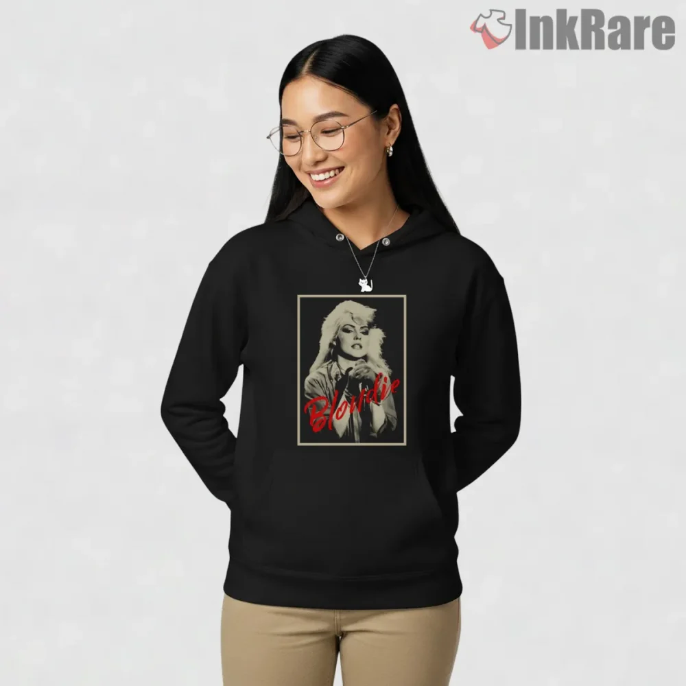Blondie Debbie Harry Classic Black White Glam Portrait Shirt on black hoodie for women graphic tee
