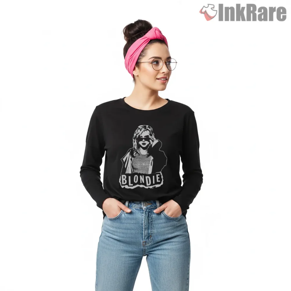 Blondie Debbie Harry Classic Black White Graphic Shirt on black long sleeve shirt for women graphic tee