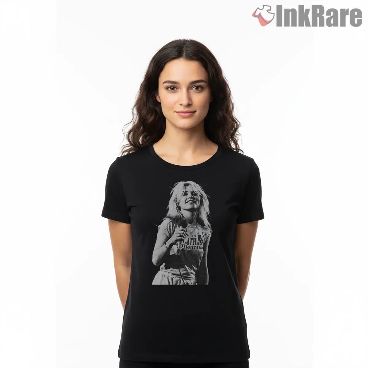 Blondie Debbie Harry Mezzotint Texture Vintage Portrait Short Sleeve Black Blondie Debbie Harry Mezzotint Texture Vintage Portrait Shirt on black short sleeve shirt for women graphic tee