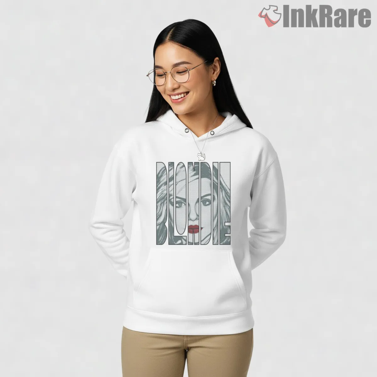Blondie Debbie Harry Pop Art Split Panel Portrait Shirt on white hoodie for women graphic tee