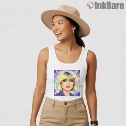 Blondie Debbie Harry Psychedelic Neon Pop Art Portrait Shirt on white tank top for women graphic tee