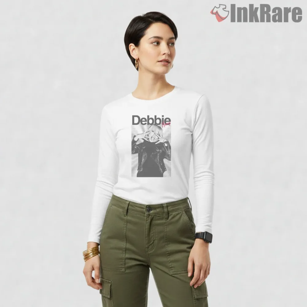 Blondie Debbie Harry Punk Pop Art Magazine Style Shirt on white long sleeve shirt for women graphic tee