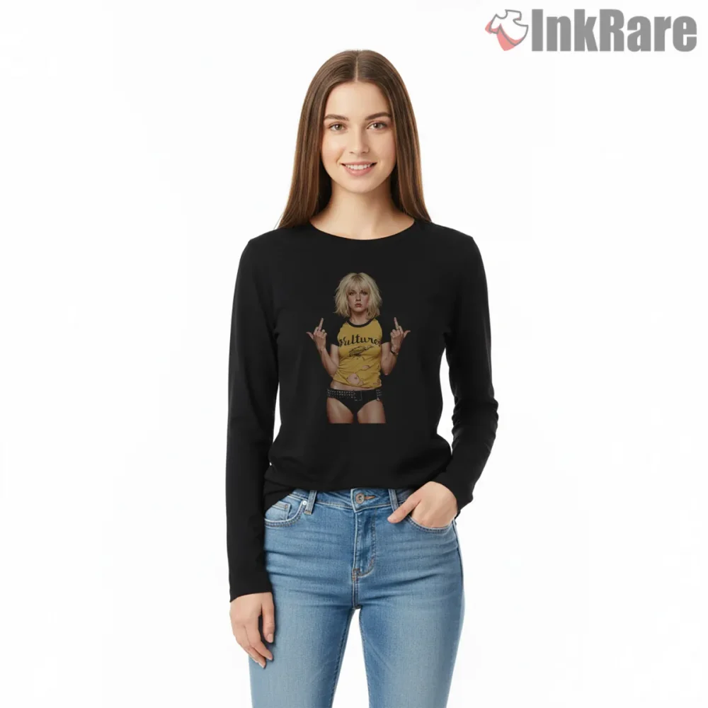 Blondie Debbie Harry Rebel Attitude Iconic Punk Shirt on black long sleeve shirt for women graphic tee