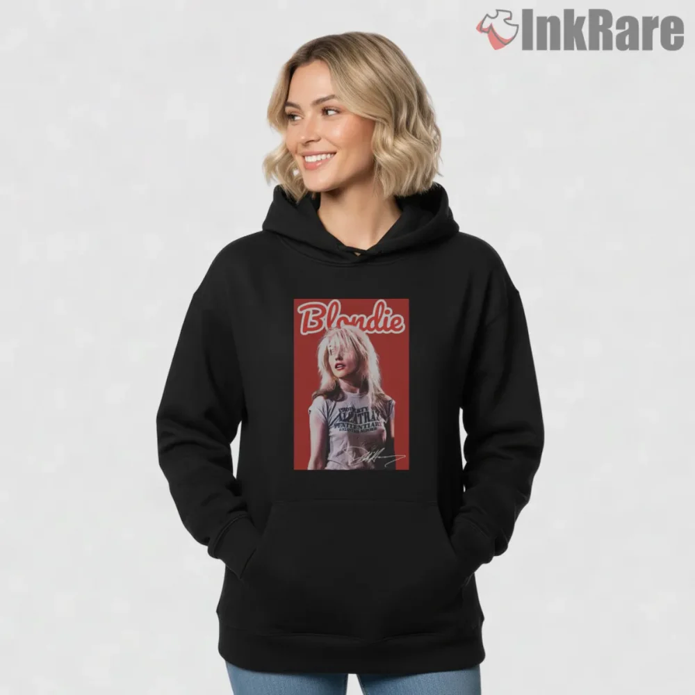 Blondie Debbie Harry Red Studio Portrait Classic Shirt on black hoodie for women graphic tee