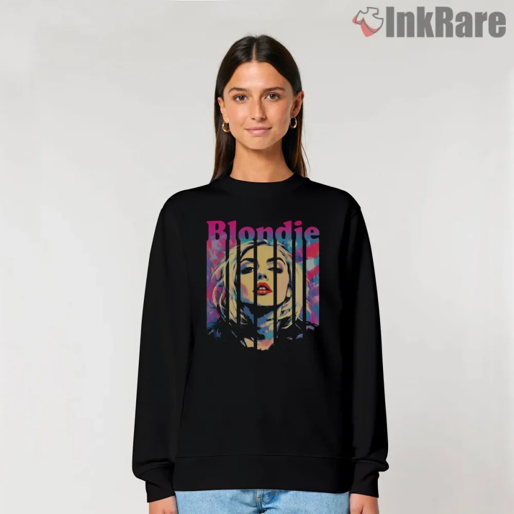 Blondie Debbie Harry Vibrant Pop Art Portrait Stripe Shirt on graphic shirt for women graphic tee