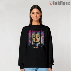 Blondie Debbie Harry Vibrant Pop Art Portrait Stripe Shirt on graphic shirt for women graphic tee