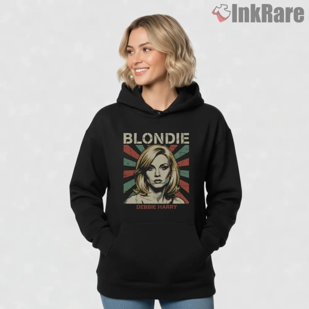 Blondie Debbie Harry Vintage Art Deco Style Portrait Shirt on black hoodie for women graphic tee