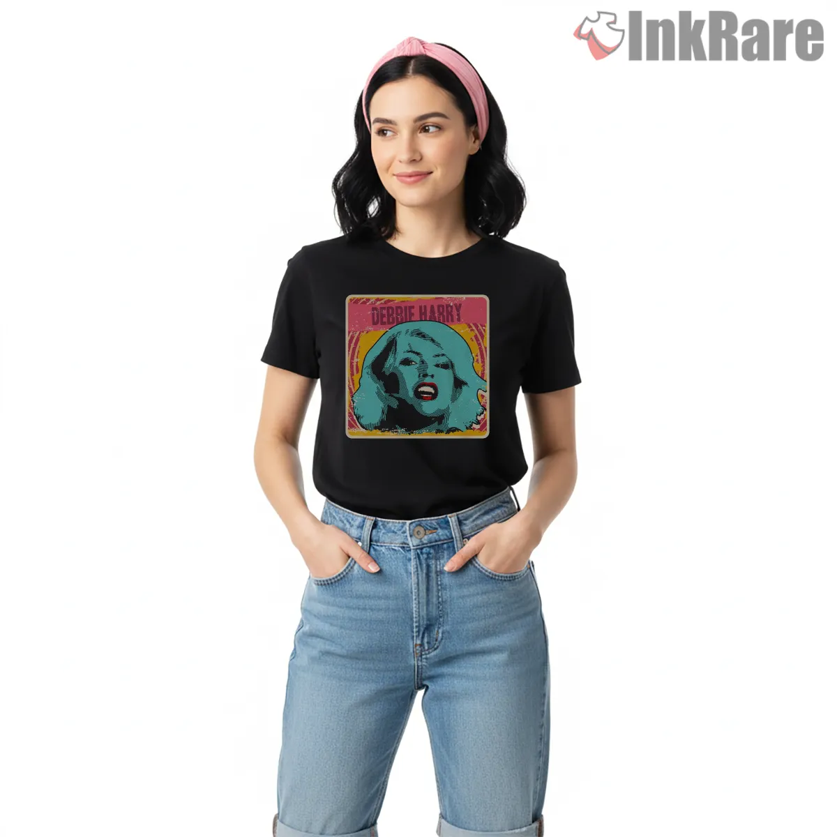 Blondie Debbie Harry Vintage Color Portrait Retro Frame Shirt on black short sleeve shirt for women graphic tee