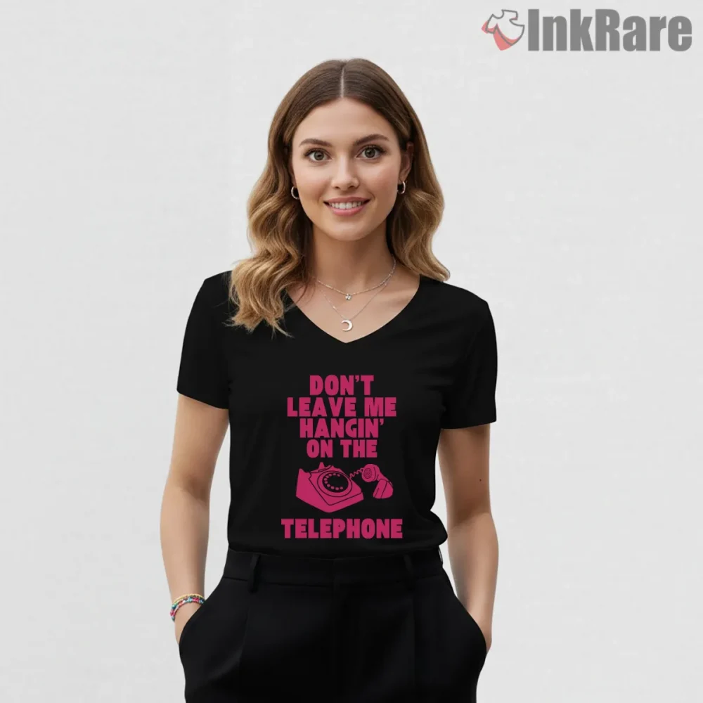 Blondie Hanging On The Telephone Punk Lyric Graphic Shirt on black v-neck shirt for women graphic tee