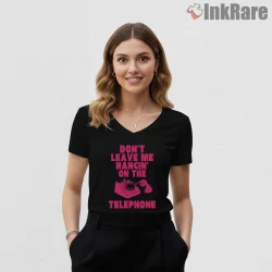 Blondie Hanging On The Telephone Punk Lyric Graphic Shirt on black v-neck shirt for women graphic tee