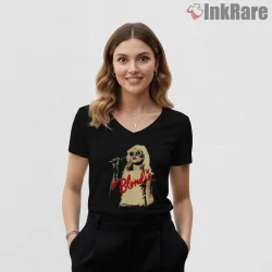 Blondie Live Performance Glam Punk Stage Shirt on black v-neck shirt for women graphic tee