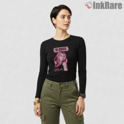 Blondie Pink Glam Portrait Soft Pop Aesthetic Shirt on black long sleeve shirt for women graphic tee