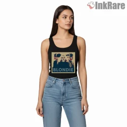 Blondie Retro Duo Tone Band Portrait Graphic Shirt on black tank top for women graphic tee