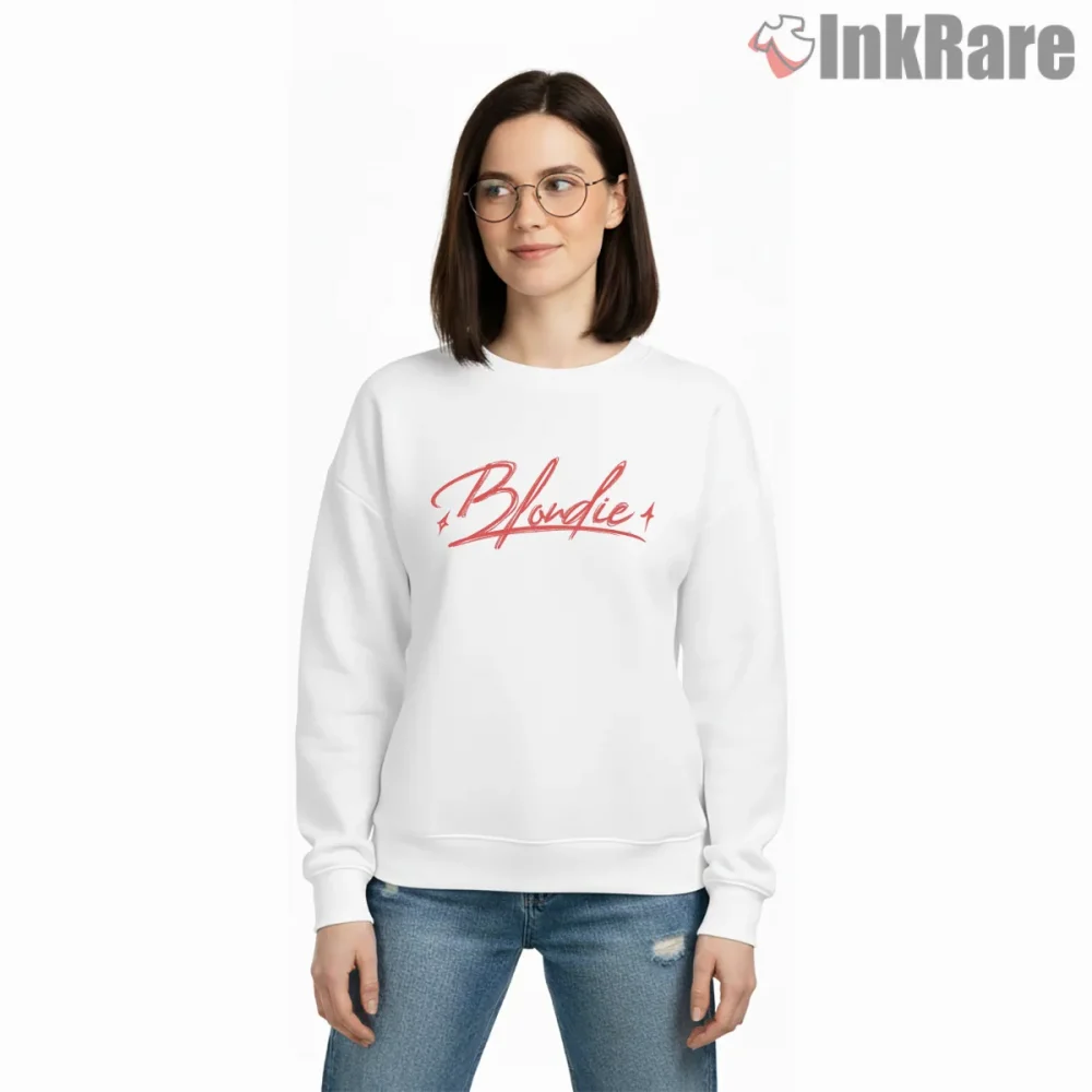 Blondie Script Logo Minimal Signature Style Shirt on graphic shirt for women graphic tee