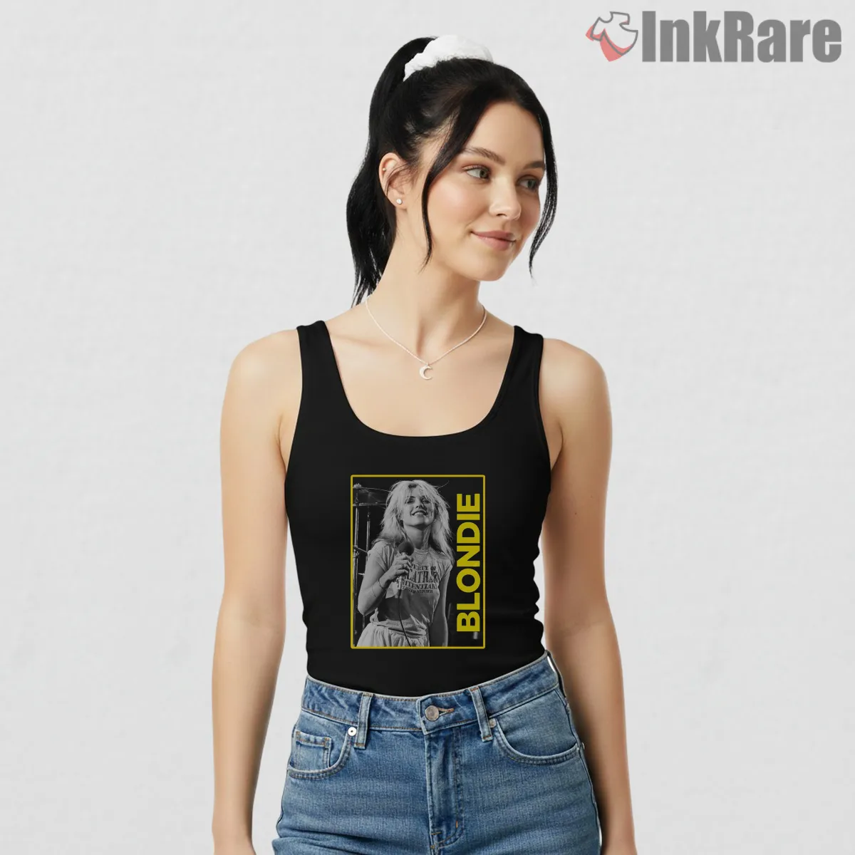 Blondie Vertical Frame Live Performance Vintage Tank Top Black Blondie Vertical Frame Live Performance Vintage Shirt on black tank top for women graphic tee
