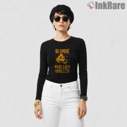 Blondie Whiskey A Go Go 1977 Vintage Concert Poster Shirt on black long sleeve shirt for women graphic tee
