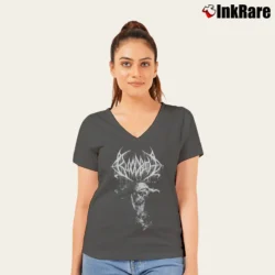Women’s Bloodbath Grand Morbid Funeral V-Neck Tee in charcoal | Chic Neckline, Soft Texture