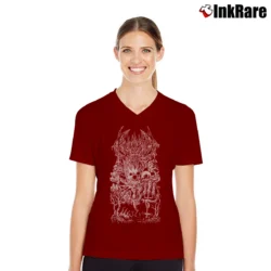 Women’s Bloodbath Morbid Metal Band Logo V-Neck Tee in maroon | Chic Neckline, Soft Texture