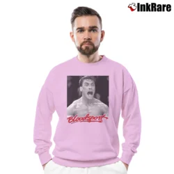 Men’s Bloodsport Jean Claude Van Damme Crewneck Sweatshirt in light pink | Cozy Fabric, Clean Style