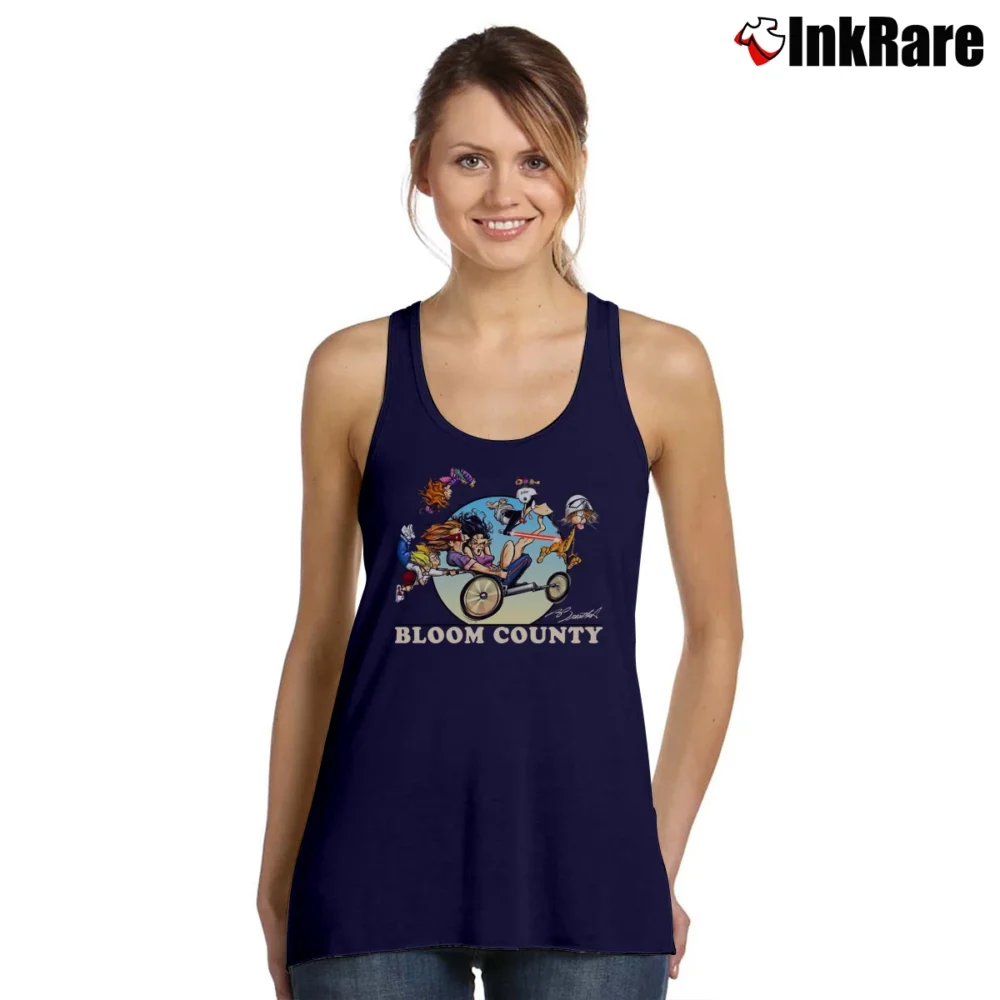 Women’s Bloom County Bill Cat Opus Penguin Comic Strip Lic Oop Tank Top in navy | Lightweight, Movement-Friendly
