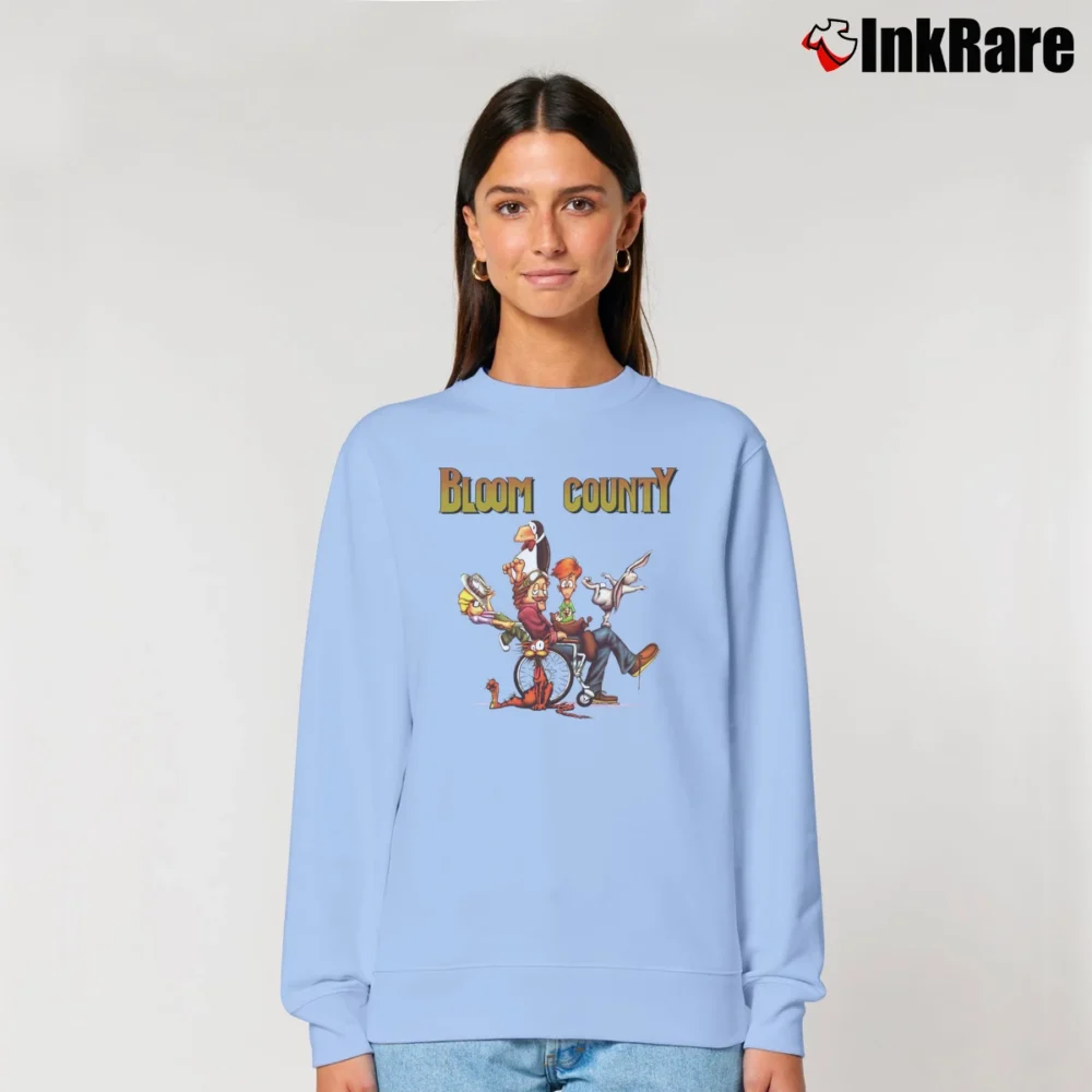 Women’s Bloom County Comic Cat Characters Beige Relaxed Sweatshirt in light blue | Soft, Laid-Back Vibe