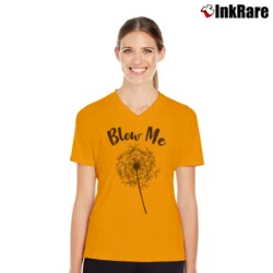 Women’s Blow Me Dandelion Funny Plant V-Neck Tee in orange | Chic Neckline, Soft Texture