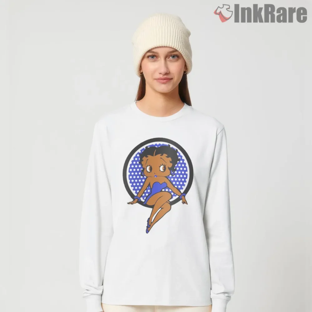 Blue Circle Betty Boop Summer Dress Shirt on white long sleeve shirt for women graphic tee