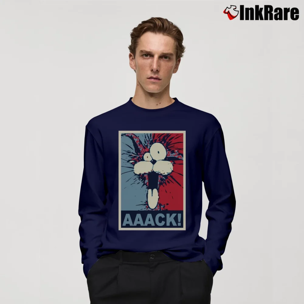Men’s Blue County Comic Bill Cat Hope Poster Parody Long-Sleeve Shirt in navy | Sleek, Lightweight, Year-Round Wear