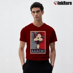 Men’s Blue County Comic Bill Cat Hope Poster Parody V-Neck Tee in maroon | Sharp, Breathable, Everyday Staple