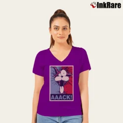 Women’s Blue County Comic Bill Cat Hope Poster Parody V-Neck Tee in purple | Chic Neckline, Soft Texture