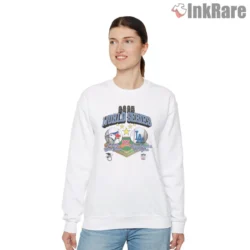 Blue Jays Dodgers 2025 World Series Shirt with dual logo matchup on white sweatshirt