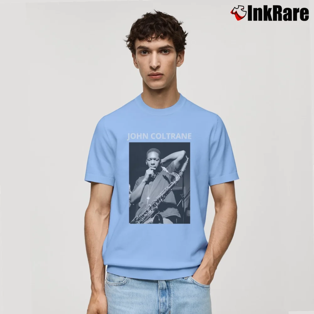 Men’s Blue Train John Coltrane Classic T-Shirt in light blue | Soft, Breathable Everyday Wear