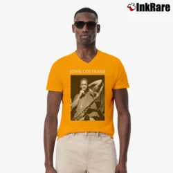 Men’s Blue Train John Coltrane V-Neck Tee in orange | Sharp, Breathable, Everyday Staple