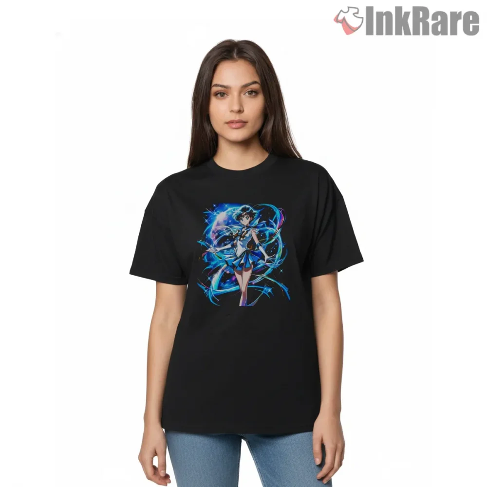Blue Water Energy Guardian Power Shirt on black short sleeve shirt for women graphic tee