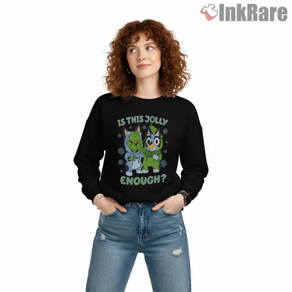 Bluey And Grinch Is This Jolly Enough Christmas Shirt on graphic shirt for women graphic tee