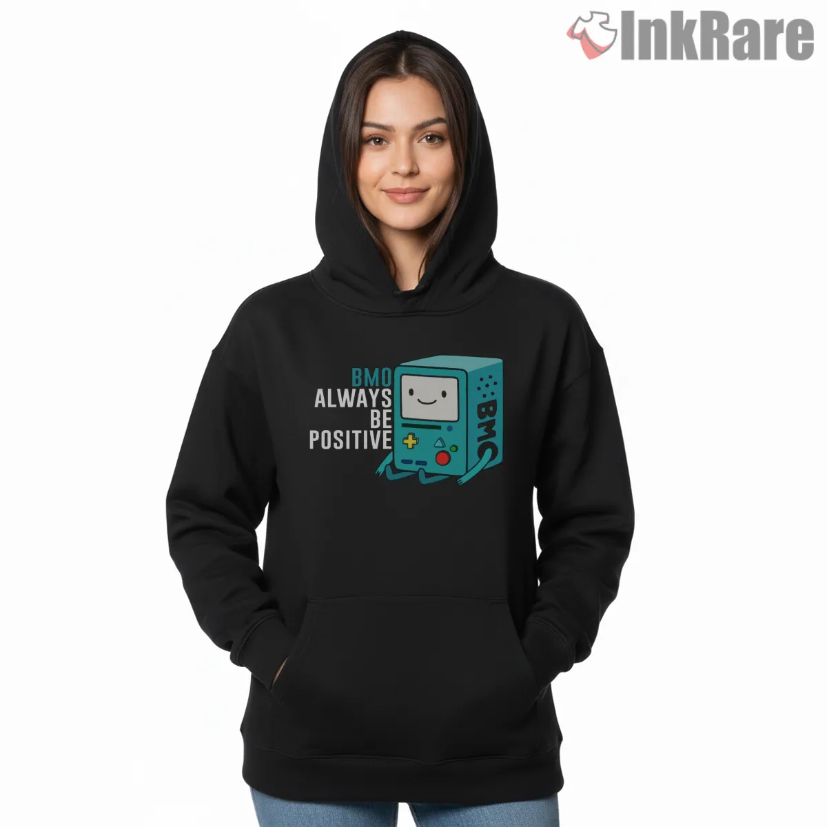 Bmo Always Be Positive Motivational Cartoon Hoodie Black Bmo Always Be Positive Motivational Cartoon Shirt on black hoodie for women graphic tee