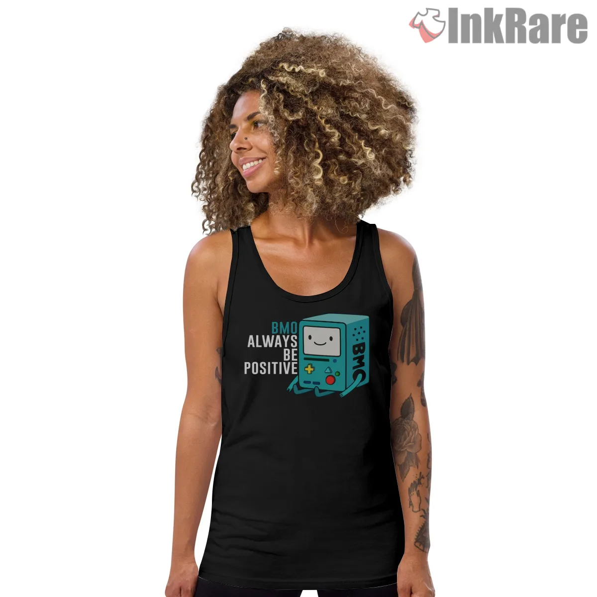 Bmo Always Be Positive Motivational Cartoon Tank Top Black Bmo Always Be Positive Motivational Cartoon Shirt on black tank top for women graphic tee