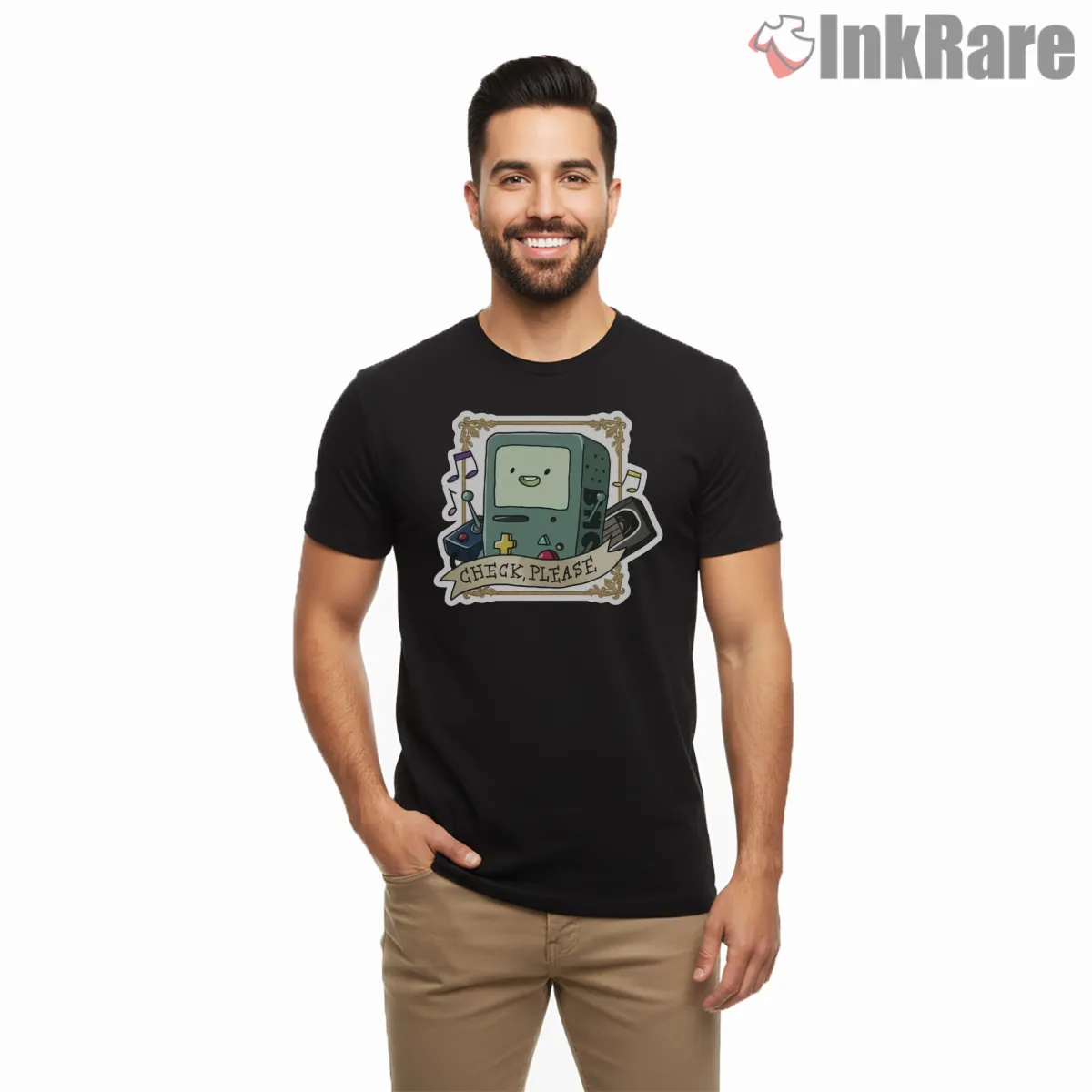 Bmo Check Please Cute Sticker Style Cartoon Short Sleeve Black Bmo Check Please Cute Sticker Style Cartoon Shirt on black short sleeve shirt for men graphic tee