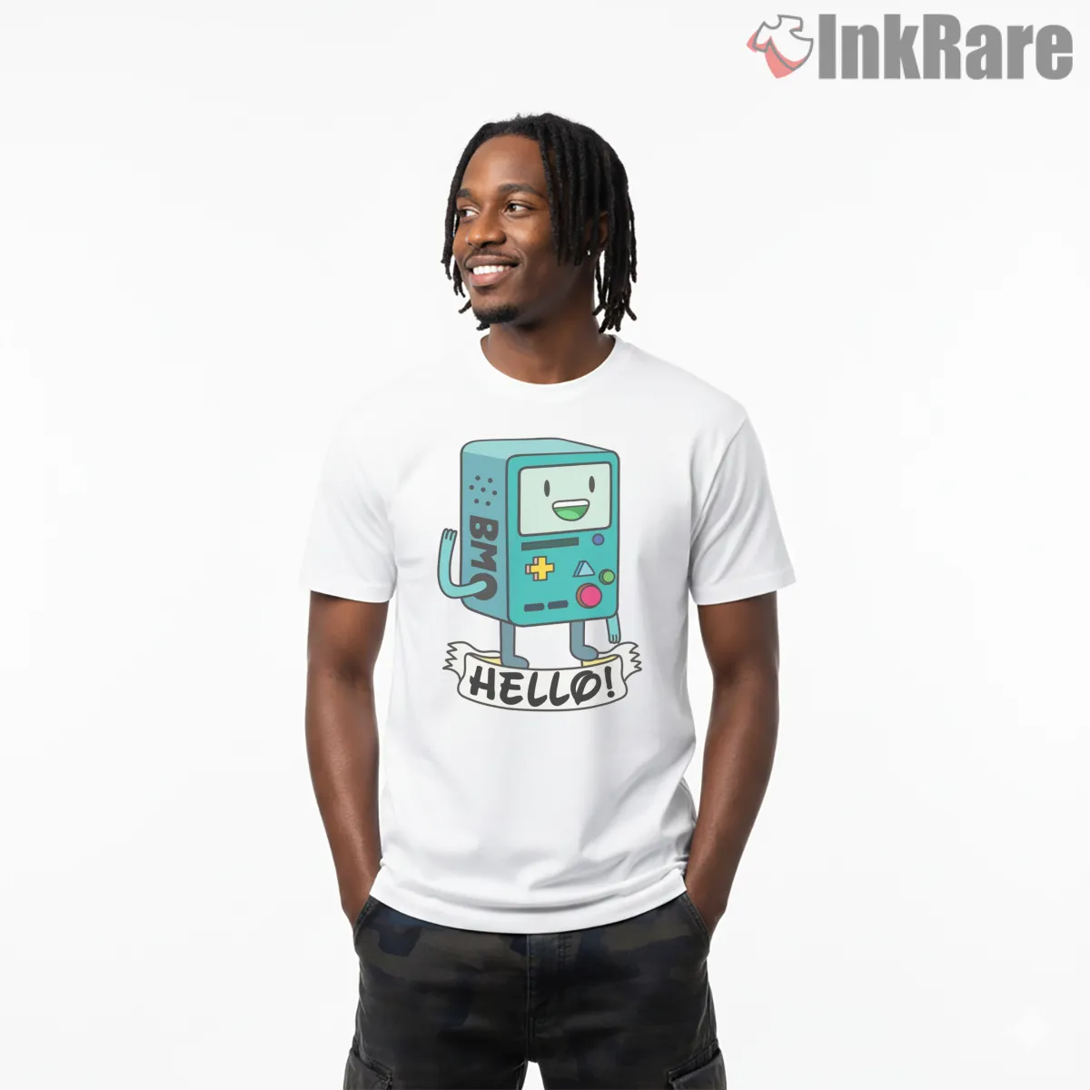 Bmo Hello Cute Minimal Character Cartoon Short Sleeve White Bmo Hello Cute Minimal Character Cartoon Shirt on white short sleeve shirt for men graphic tee