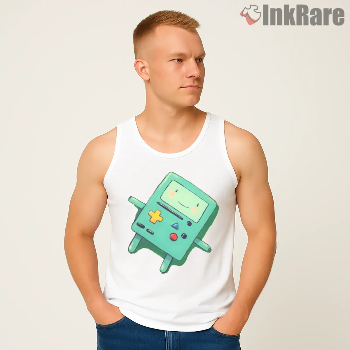 Bmo Minimal Cute Floating Character Cartoon Tank Top White Bmo Minimal Cute Floating Character Cartoon Shirt on white tank top for men graphic tee