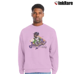 Men’s Bo Jackson 80s Kansas City Royals MLB Baseball Caricature Classic Crewneck Sweatshirt in light pink | Cozy Fabric, Clean Style