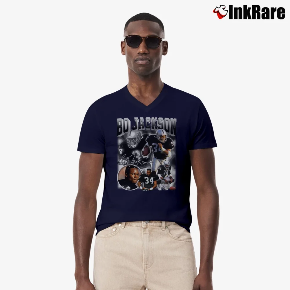 Men’s Bo Jackson Bo Knows Signature Vintage V-Neck Tee in navy | Sharp, Breathable, Everyday Staple