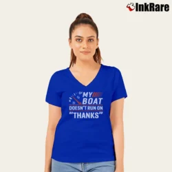 Women’s Boating Captain My Boat Doesnt Run On Thanks V-Neck Tee in royal blue | Chic Neckline, Soft Texture