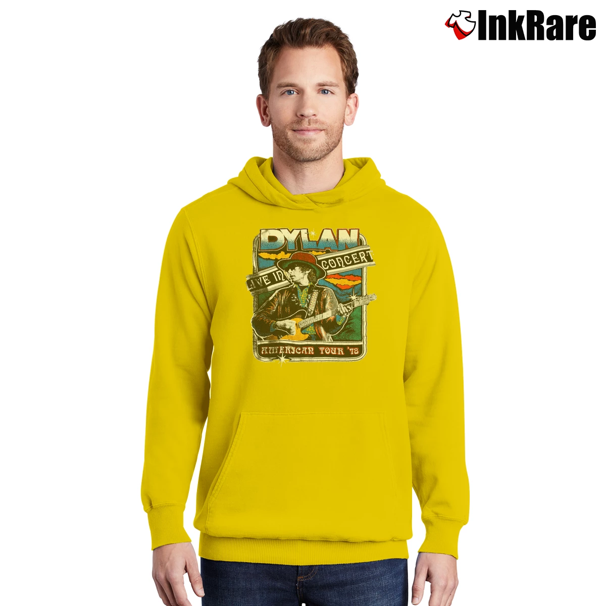 Bob Dylan 1978 Concert Men’s Pullover Hoodie in yellow – Ultimate Warmth Men’s Bob Dylan 1978 Concert Pullover Hoodie in yellow | Cozy, Durable, Modern Fit